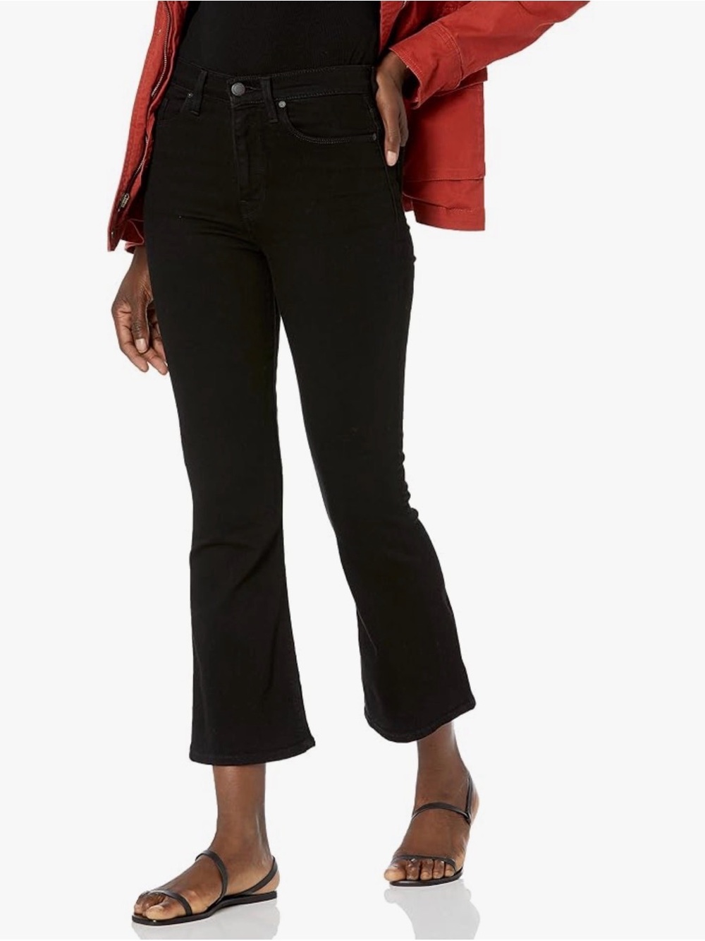 Hudson Black Cropped Flare Jeans with Gold Studs